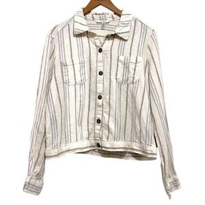 Cable & Gauge Studio Womens Large Linen Blend Striped Button Down Shirt Coastal